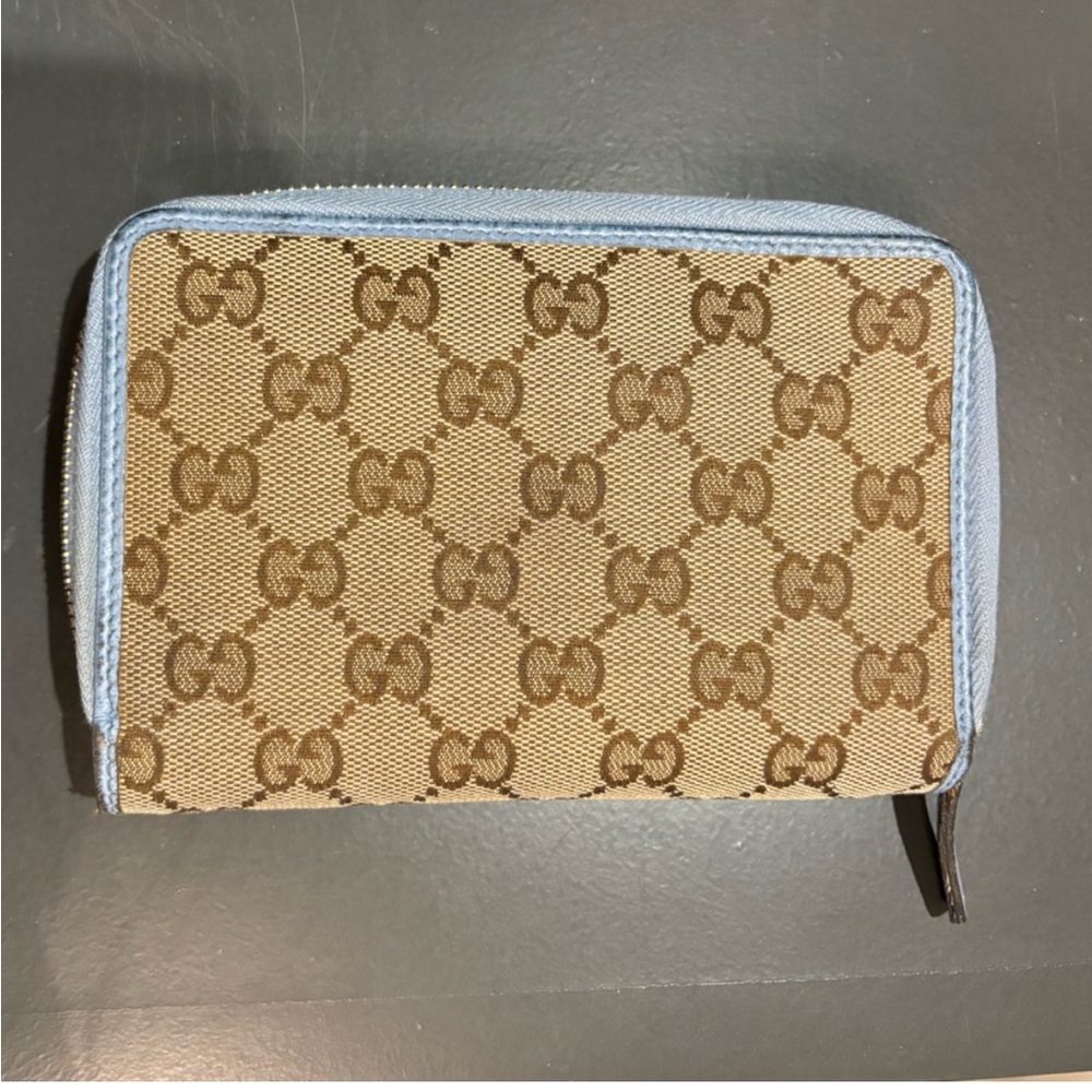 Gucci Canvas Wallet with Light Blue trim